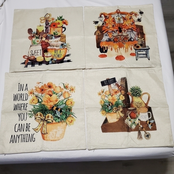 4 Pcs Fall Autumn Summer Thanksgiving Decorative Pillow Cover Case 18"X18" - Picture 3 of 9